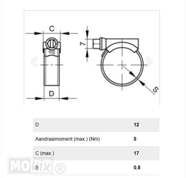 Slangklem 12mm RVS 15x24mm Per Stuk