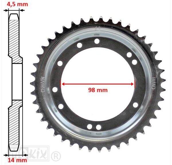 Achtertandwiel Peugeot 98mm D14 10gats 43tands