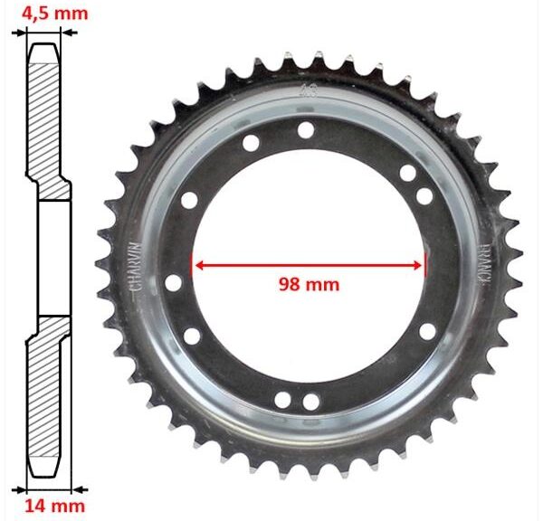 Achtertandwiel Peugeot 98mm D14 10gats 43tands