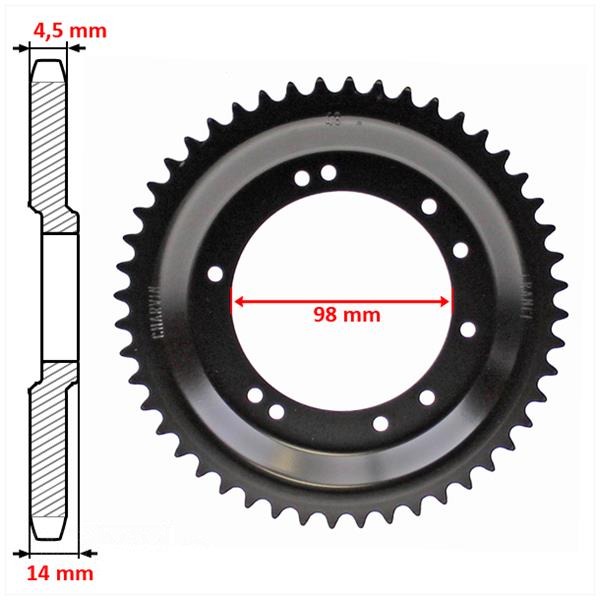 Achtertandwiel Peugeot 98mm D14 10gats 48t Zwart