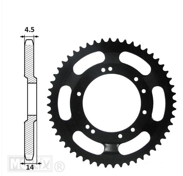 Achtertandwiel Peugeot 98mm D14 10gats 54t Zwart