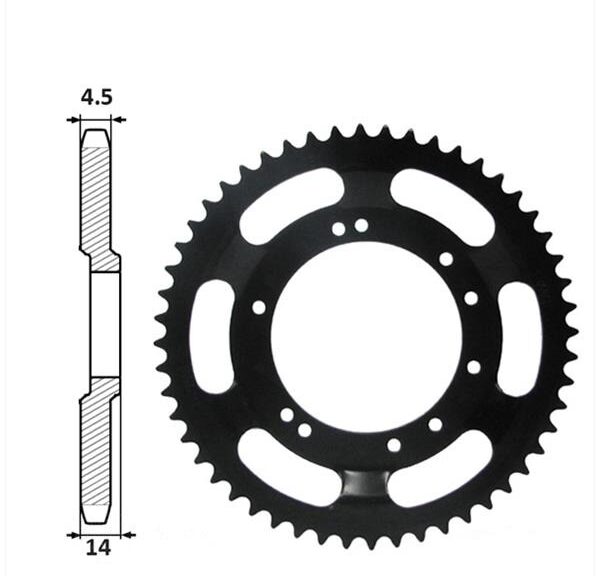 Achtertandwiel Peugeot 98mm D14 10gats 54t Zwart
