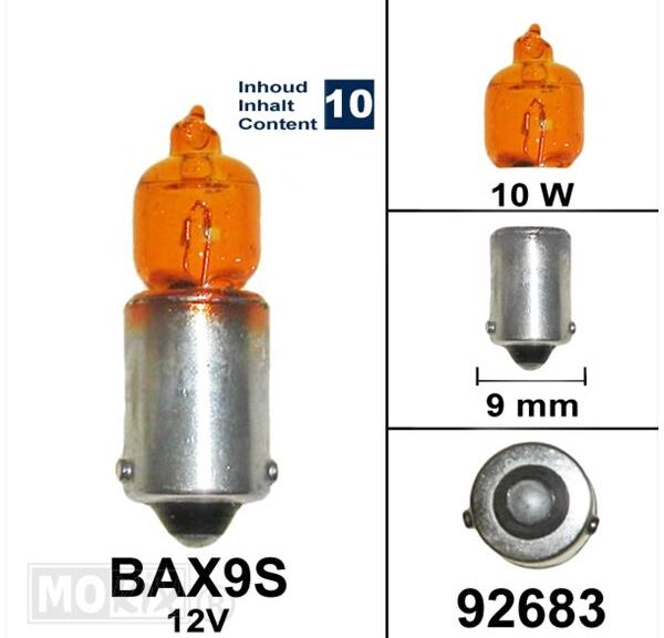 Lamp BAX9S 12V 10W Oranje (10) - Bollard