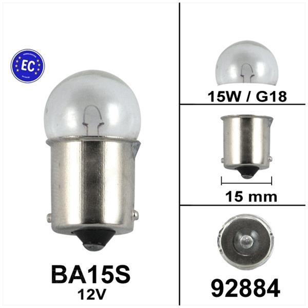 Lamp BA15S 12V 15W Kleine BOL G18 CE Keur (1) - Bollard