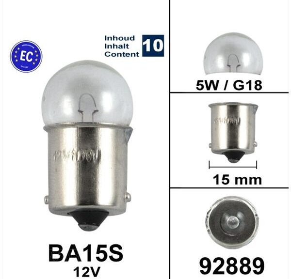 Lamp BA15S 12V 5W G18 CE Keur (10) - Bollard