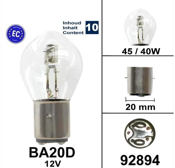 Lamp BA20D 12V 45/40W CE Keur (10) - Bollard