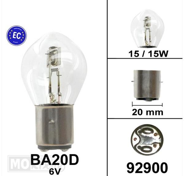 Lamp BA20D 6V 15/15W CE Keur (1) - Bollard
