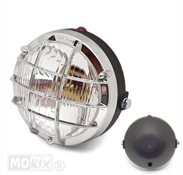 Koplamp UNI Rond 10.5cm Zwart/Chroom Gril BA20D - Bosatta
