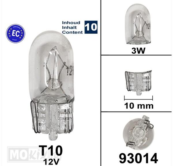 Lamp T10 12V 3W CE Keur (10) - Bollard