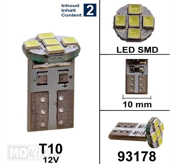 Lamp T10 12V LED SMD WIT Bollard (2)