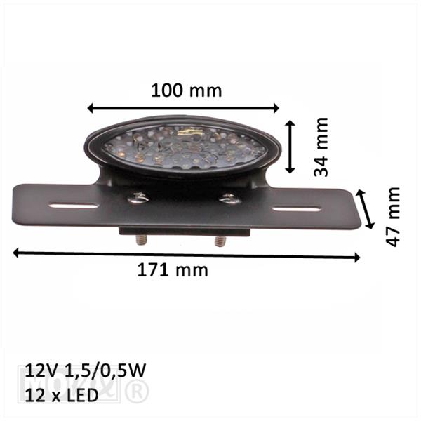 Achterlicht UNI Ovaal LED (Blank) CE + Steun Zwart - Afbeelding 2