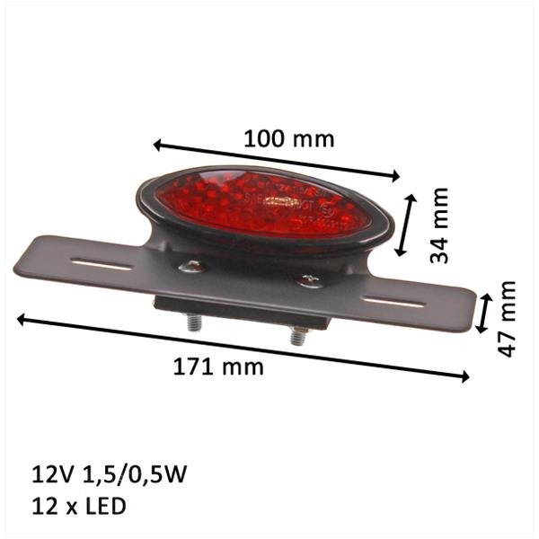 Achterlicht UNI Ovaal LED (Rood) CE + Steun Zwart - Afbeelding 2
