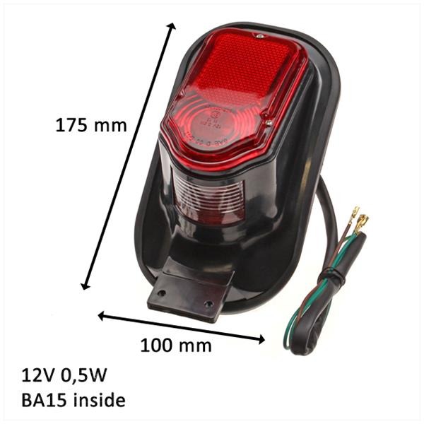 Achterlicht UNI Opbouw Model (Rood) Zwart Elec - Afbeelding 2