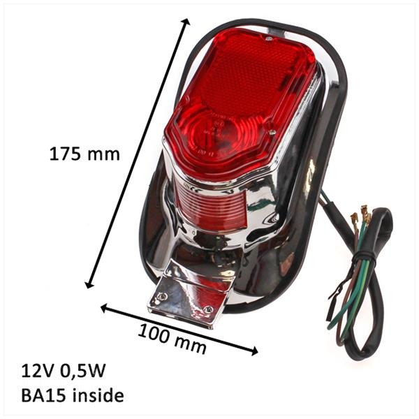 Achterlicht UNI Opbouw Model (Rood) Chroom Elec - Afbeelding 2