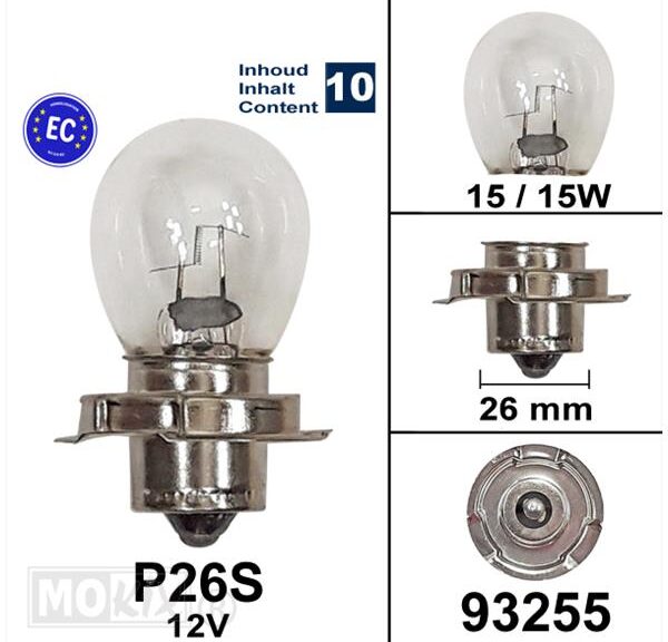 Lamp P26S 12V 15W CE (10) - Bosma