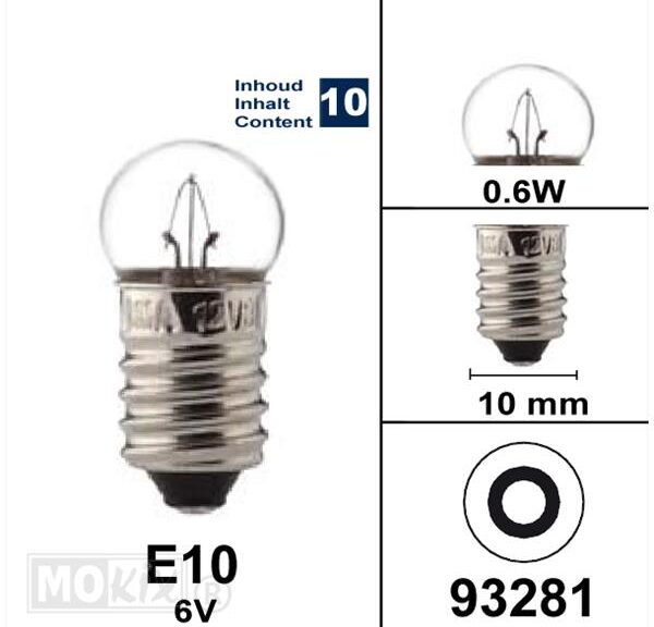 Lamp E10  6V 0.6W (10)