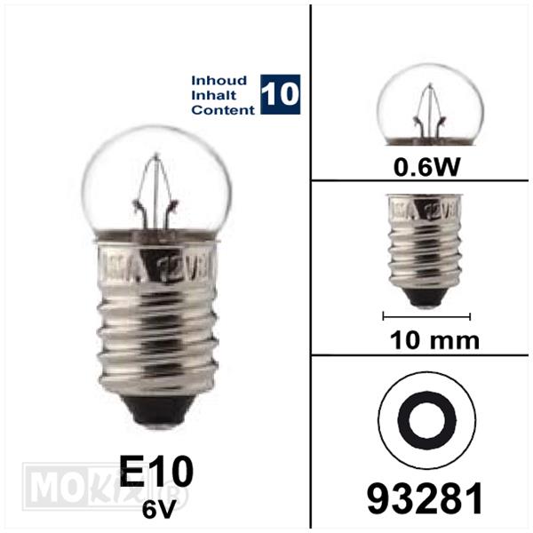 Lamp E10 6V 0.6W (10)