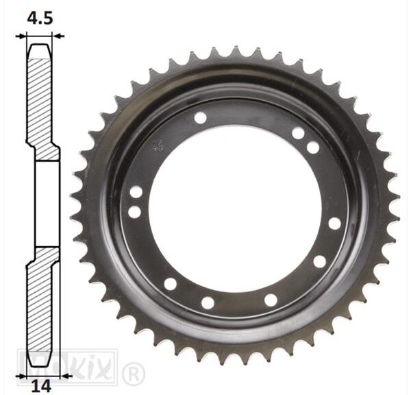 Achtertandwiel Peugeot 98mm D14 10gats 45tands