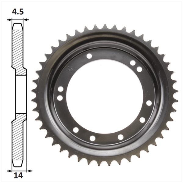 Achtertandwiel Peugeot 98mm D14 10gats 45tands