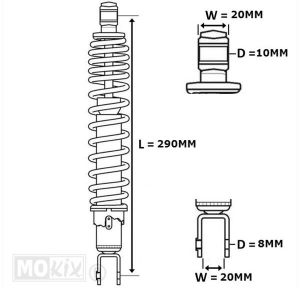 Schokbreker Aprilia SR50 RC 290mm Achter Zwart - MKX