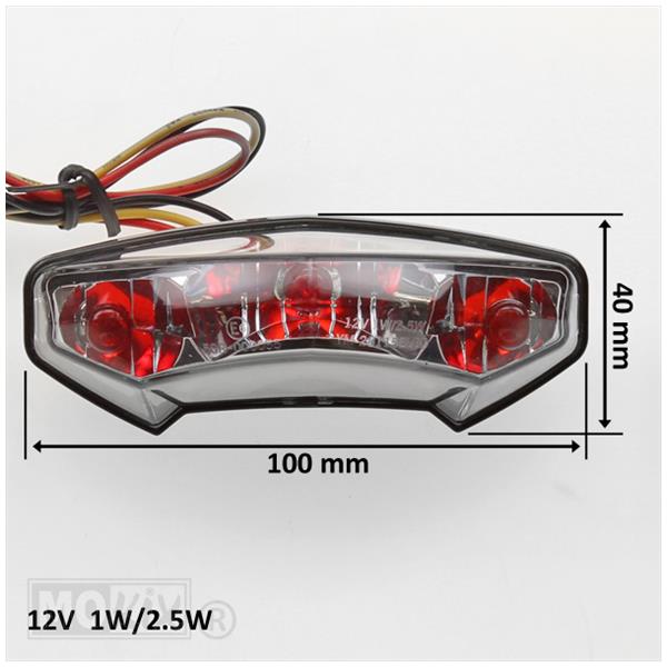 Achterlicht UNI LED + Kenteken Verl. 3 LED CE