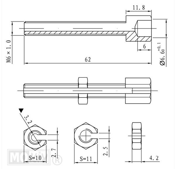 Kabelstelbout M6 MET Gleuf Lang 50mm (10) - Bollard
