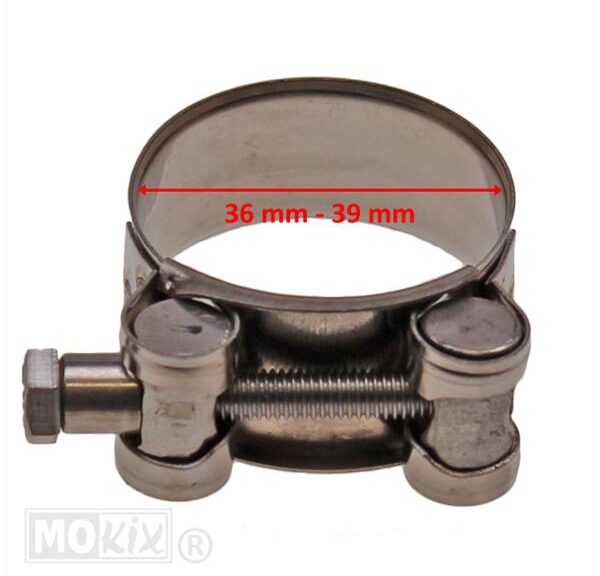 Uitlaatklem Bocht 36-39mm (20mm) M6 RVS Silex