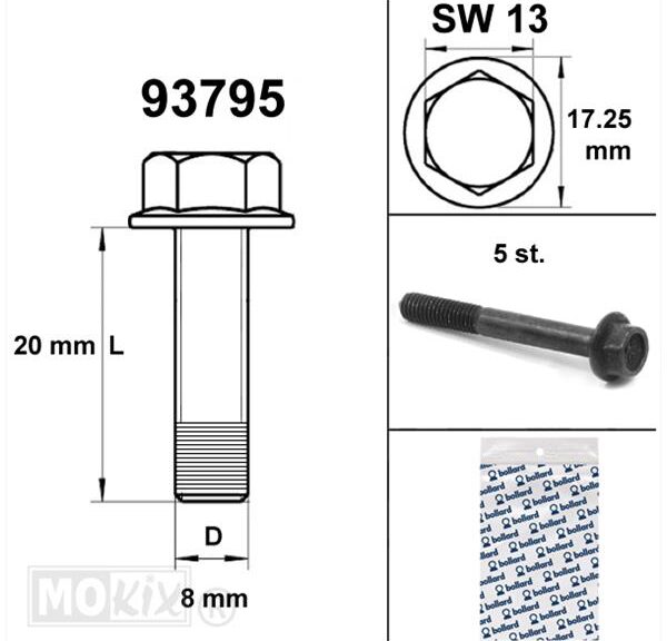 Flens Frame Bouten SW13 M8x20 Zwart 5st - Bollard