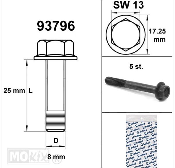 Flens Frame Bouten SW13 M8x25 Zwart 5st - Bollard
