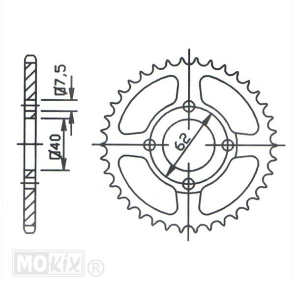 Achtertandwiel Rieju MX50 4 Gats 52 Tands - Supertec