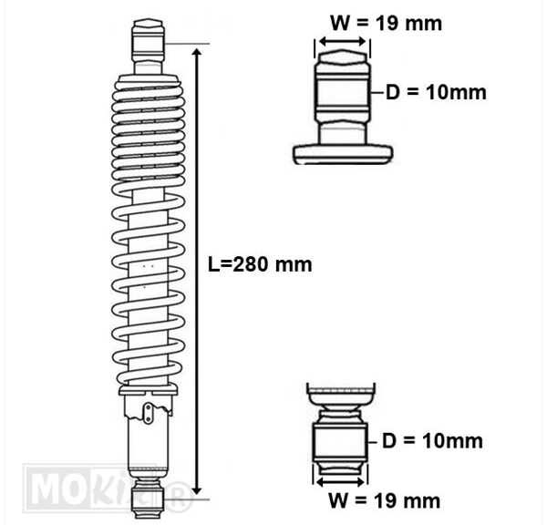 Schokbreker SET UNI 10mm Imca 280mm Zwart/WIT