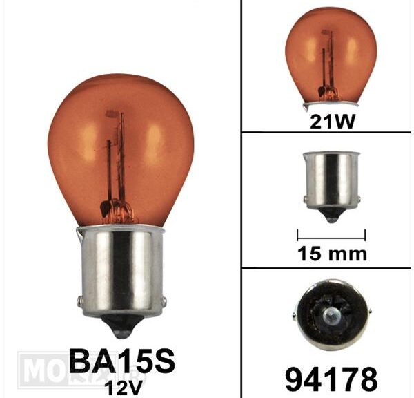 Lamp BA15S 12V 21W CE Keur Amber (1)