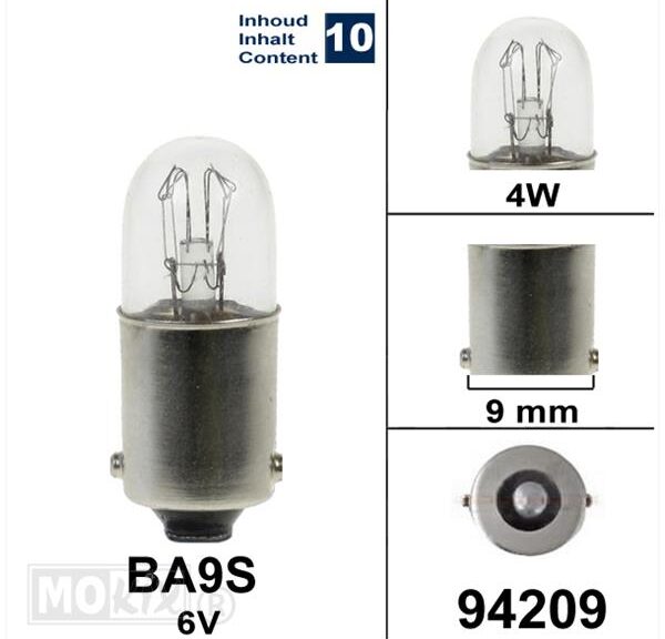 Lamp BA9S  6V   4W CE (10) - Bosma