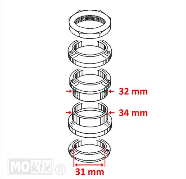 Balhoofdset Kreidler RM 4/5V >1972 31mm Cone - Supertec