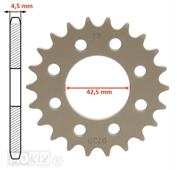 Achtertandwiel Tomos A35/A3 UNI 42.5mm 8 Gats 22t - IGM