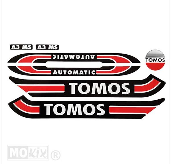 Tomos A3 Stickerset Zwart/WIT/Rood