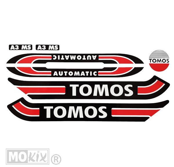 Tomos A3 Stickerset Zwart/WIT/Rood