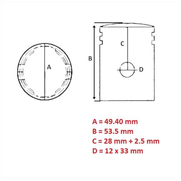 Zuiger Minarelli AM6 (Cilinder Toppf) 49.40mm - Barikit