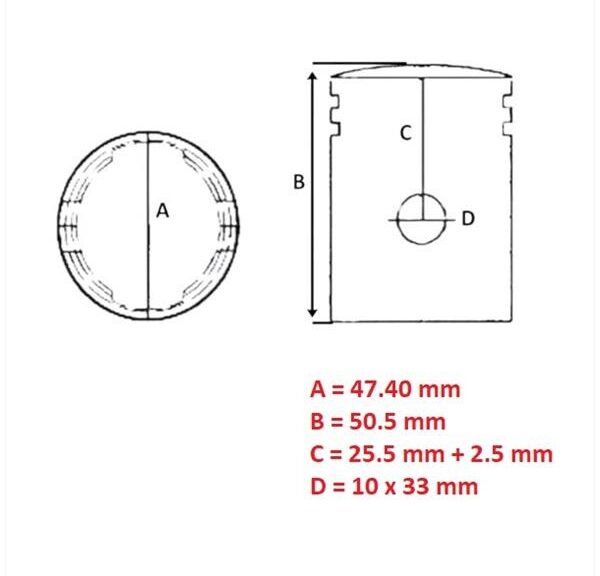 Zuiger Minarelli Horz/Vert (Toppf) (2 Ring) 47.40 - Barikit