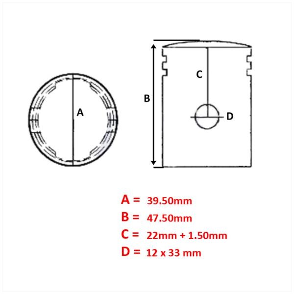 Zuiger Kawasaki AR 50 REF. 13001-1202 Ø39.50 - Barikit