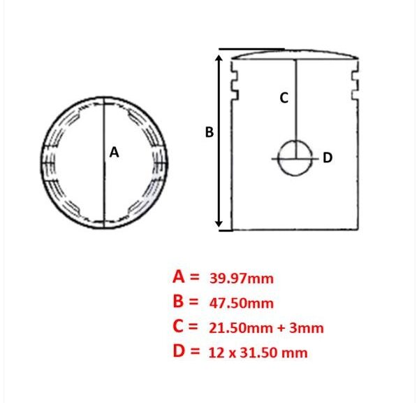 Zuiger Peugeot Buxy/Ludix/Wallaroo 39.97mm - Barikit