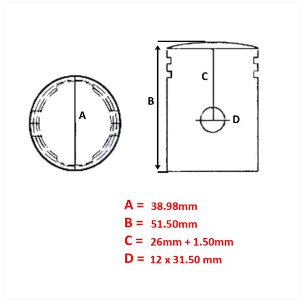 Zuiger Zundapp 5V (1 Ring L") Ø38.98" - Barikit