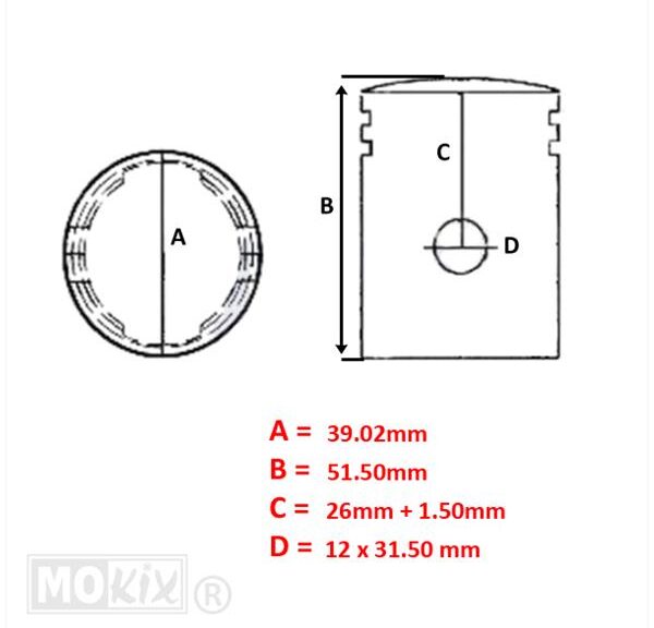 Zuiger Zundapp 5V (1 Ring L") Ø39.02" - Barikit
