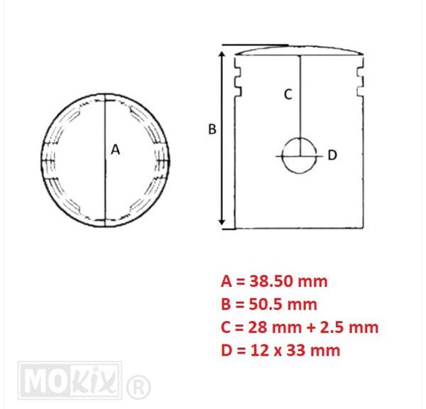 Zuiger Sachs Automaat 505 (2-RINGEN) 38.50mm - Barikit