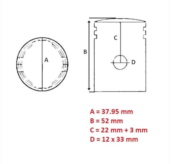 Zuiger Puch Maxi 38.00 (1 Zuigerveer) 37.95mm - Barikit