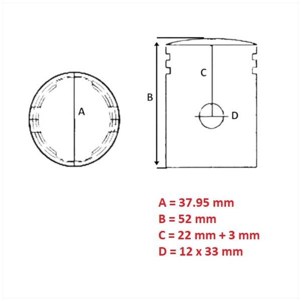 Zuiger Puch Maxi 38.00 (1 Zuigerveer) 37.95mm - Barikit