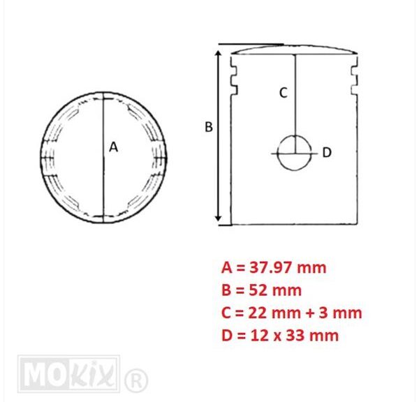 Zuiger Puch Maxi 38.00 (1 Zuigerveer) 37.97mm - Barikit