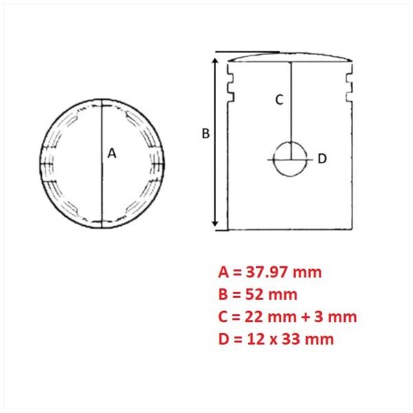 Zuiger Puch Maxi 38.00 (1 Zuigerveer) 37.97mm - Barikit
