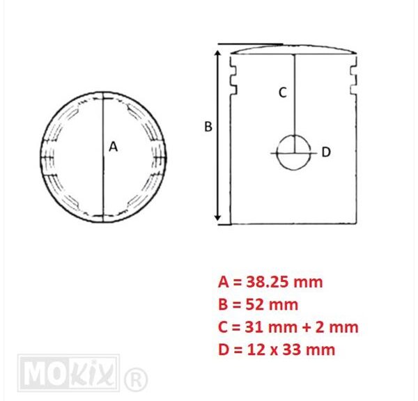 Zuiger Simson S51/KR51 1/2 (1-RING) 38.25mm - Barikit