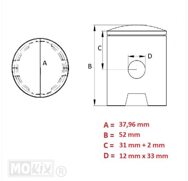 Zuiger Simson S51/KR51 1/2 (1-RING) (ALU) 37.96 - Barikit